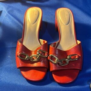 Red Chain Detail Women's Mules